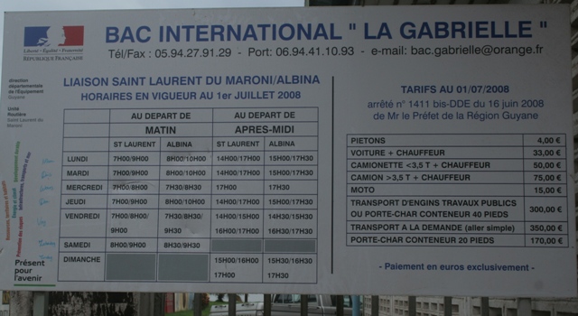 Ferry schedule Suriname-French Guiana