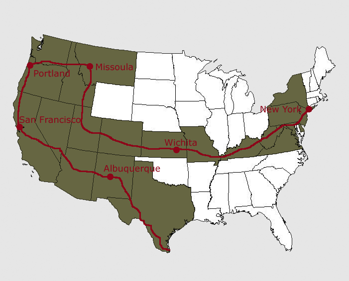 Our route across the USA